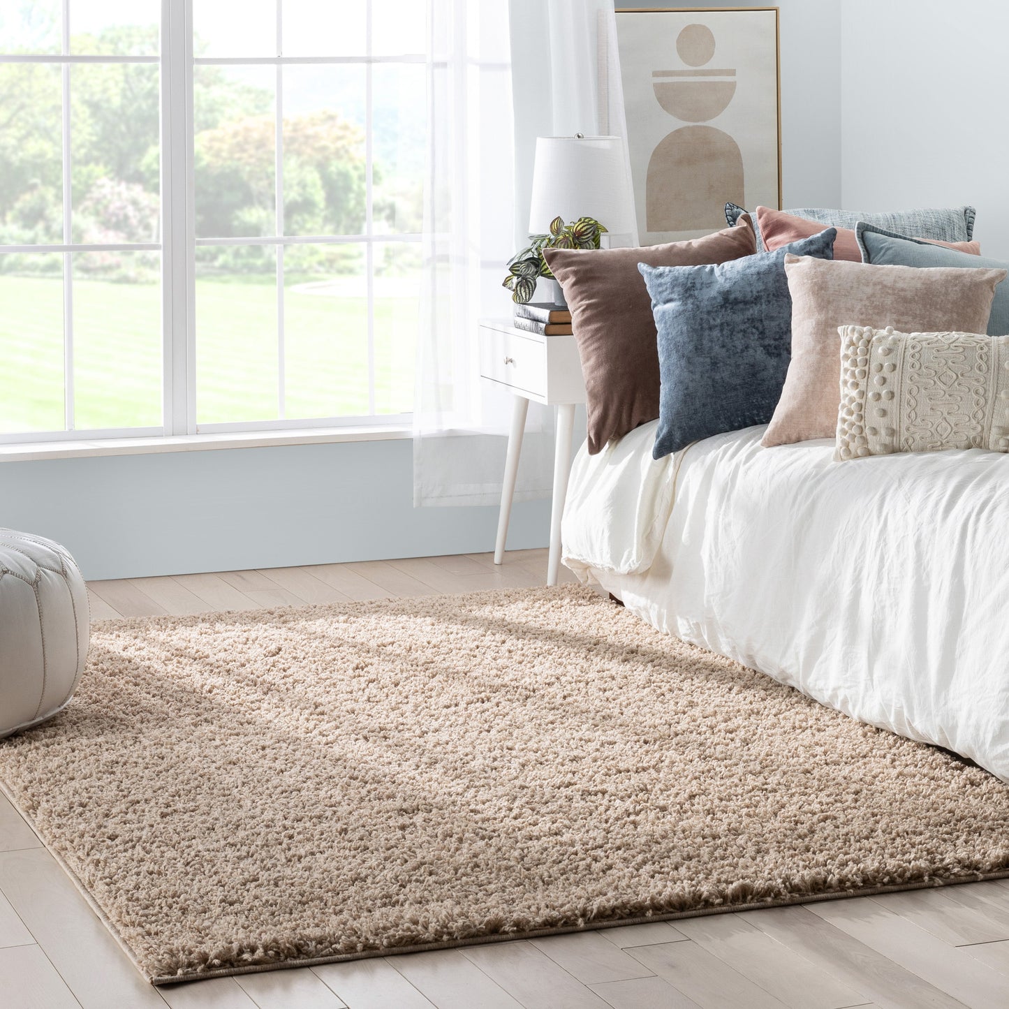Emerson Modern Solid Beige Thick & Soft Shag Rug ELL-12