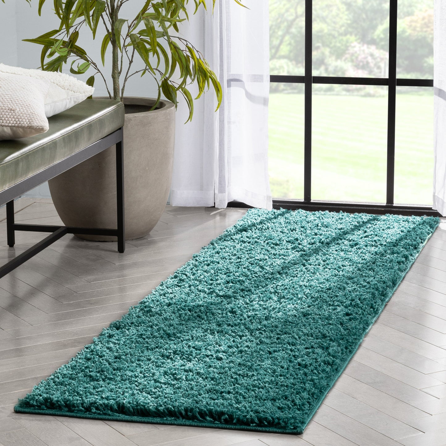 Emerson Modern Solid Green Textured Shag Rug ELL-15