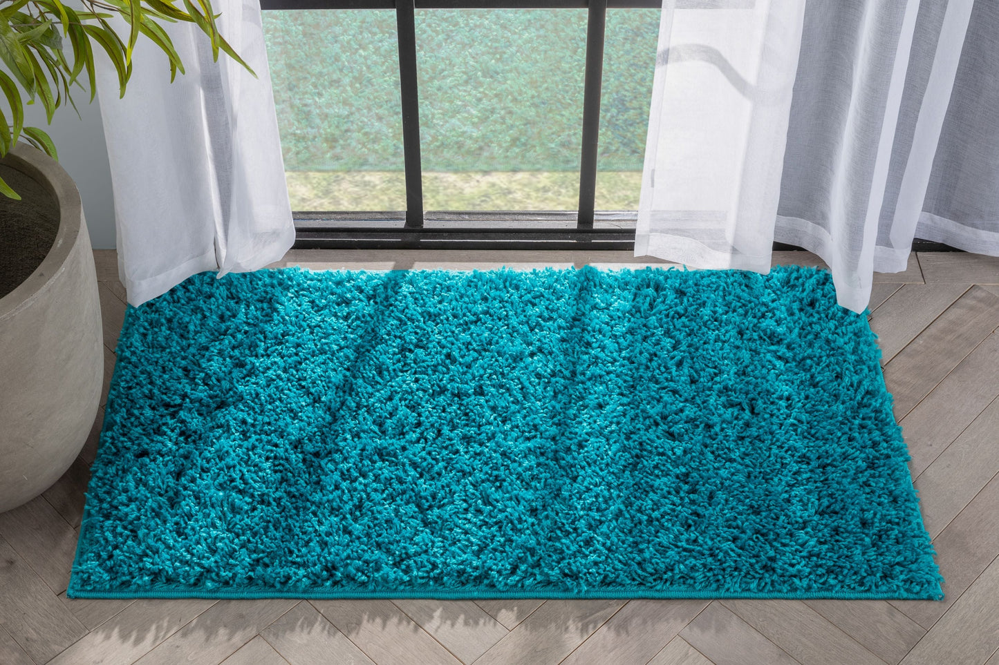 Emerson Modern Solid Teal Textured Shag Rug ELL-16
