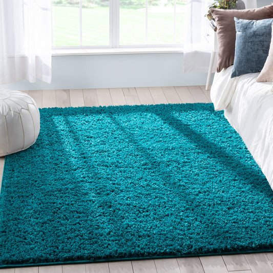 Emerson Modern Solid Teal Textured Shag Rug ELL-16