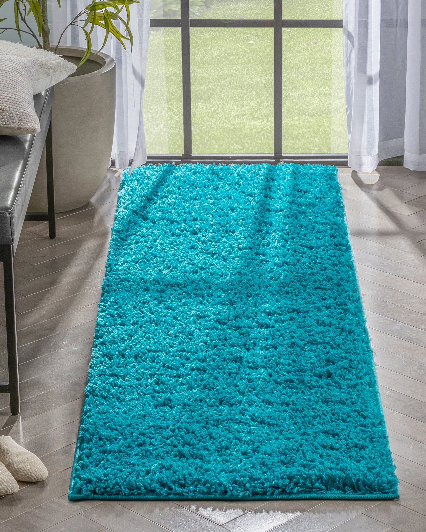 Emerson Modern Solid Teal Textured Shag Rug ELL-16