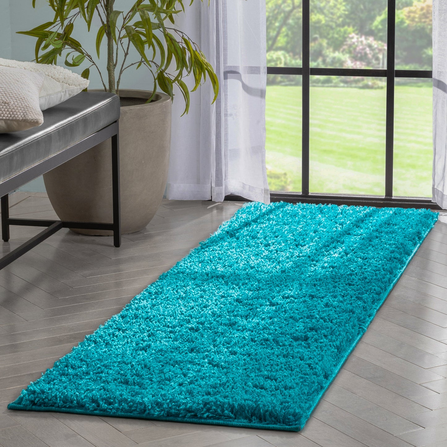 Emerson Modern Solid Teal Textured Shag Rug ELL-16