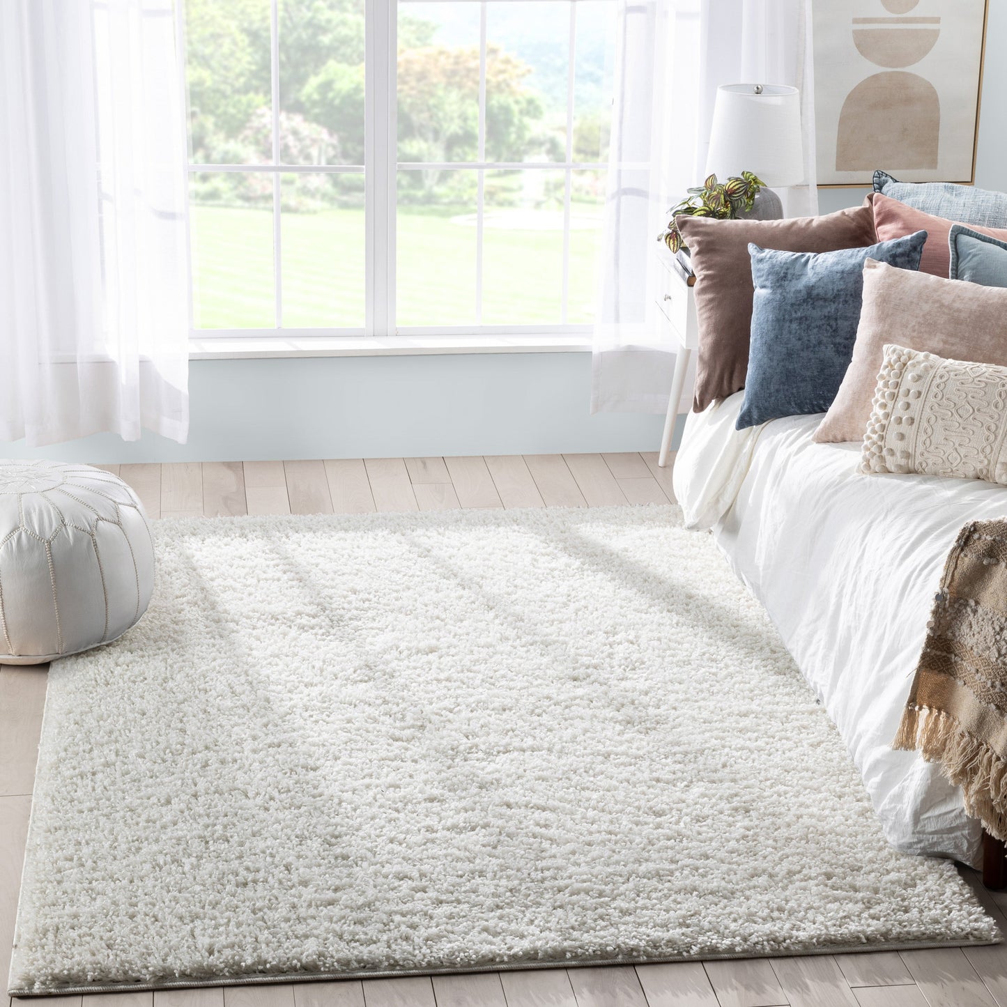 Emerson Modern Solid Ivory Thick & Soft Shag Rug ELL-22