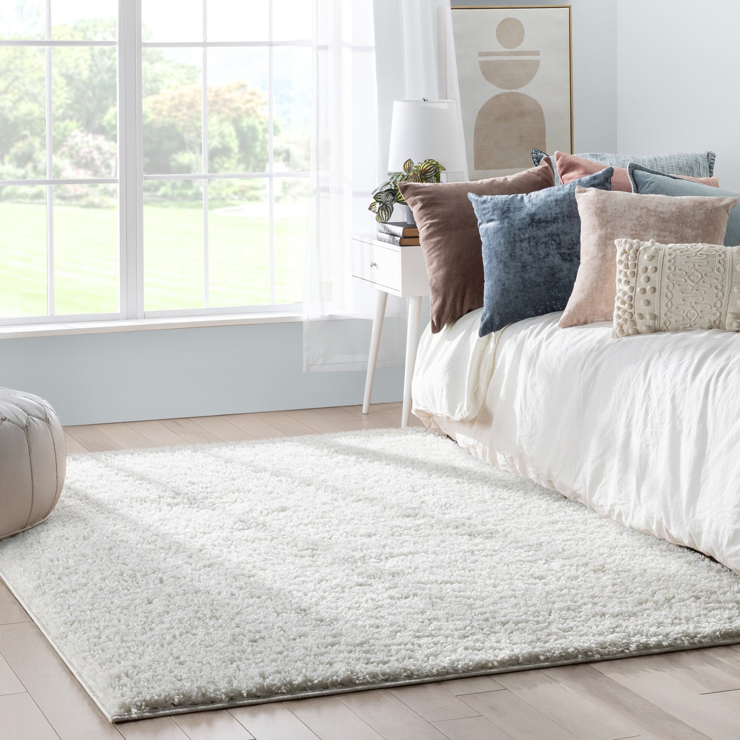 Emerson Modern Solid Ivory Thick & Soft Shag Rug ELL-22