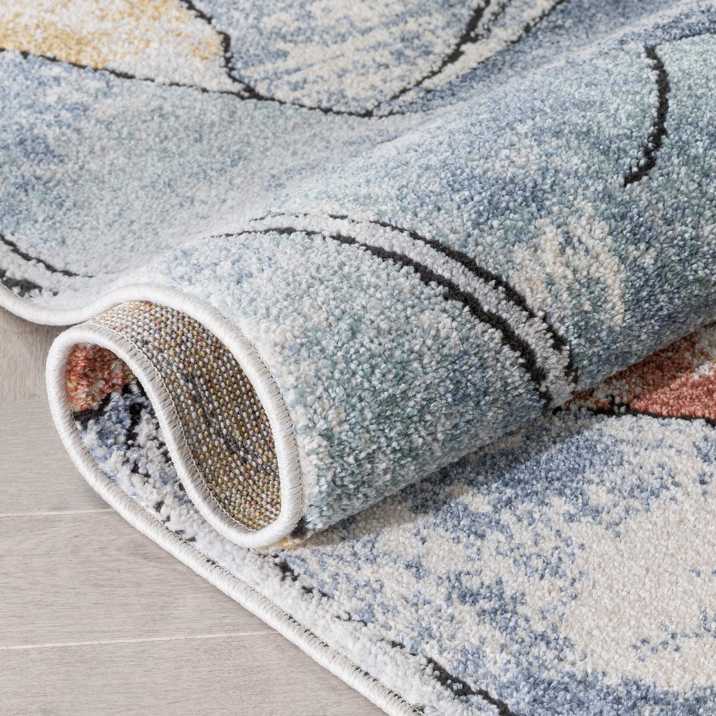 Ravenna Vintage Abstract Leaves Blue Red Rug ENV-104