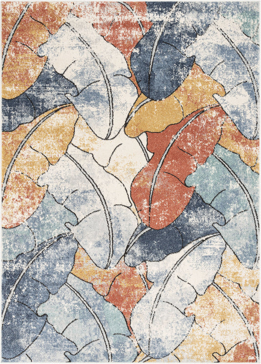 Ravenna Vintage Abstract Leaves Blue Red Rug ENV-104