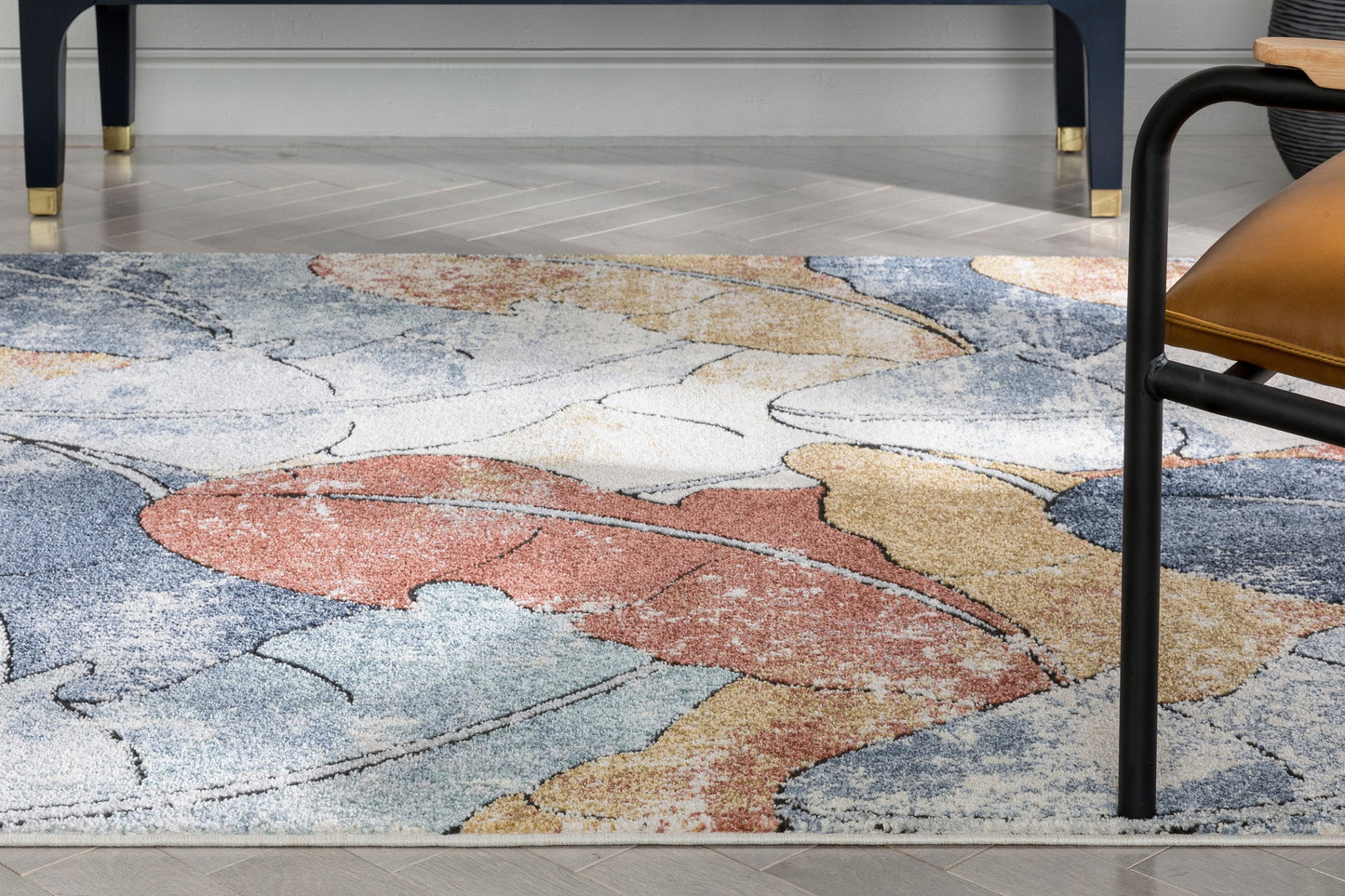 Ravenna Vintage Abstract Leaves Blue Red Rug ENV-104