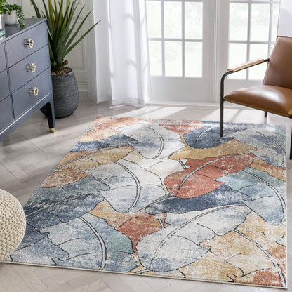 Ravenna Vintage Abstract Leaves Blue Red Rug ENV-104