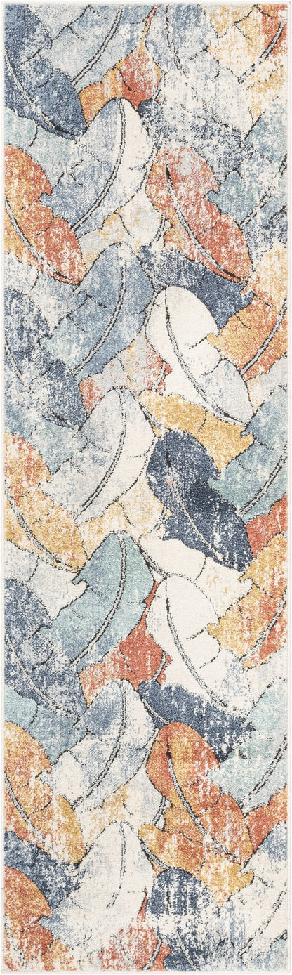 Ravenna Vintage Abstract Leaves Blue Red Rug ENV-104