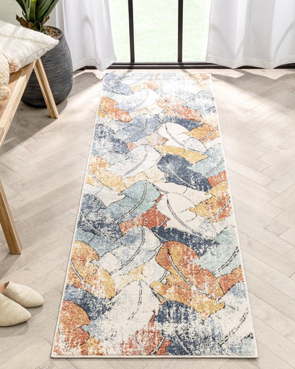 Ravenna Vintage Abstract Leaves Blue Red Rug ENV-104