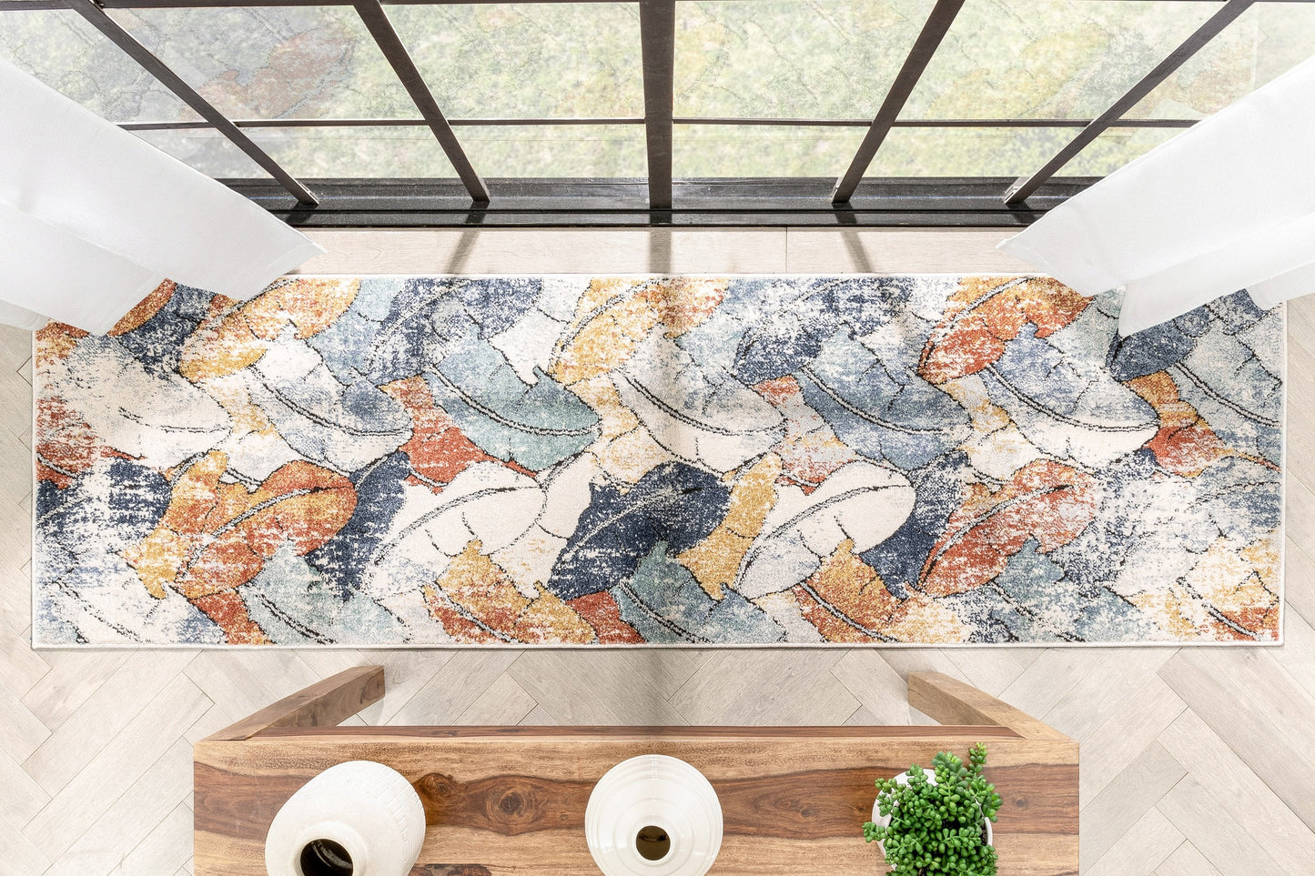 Ravenna Vintage Abstract Leaves Blue Red Rug ENV-104