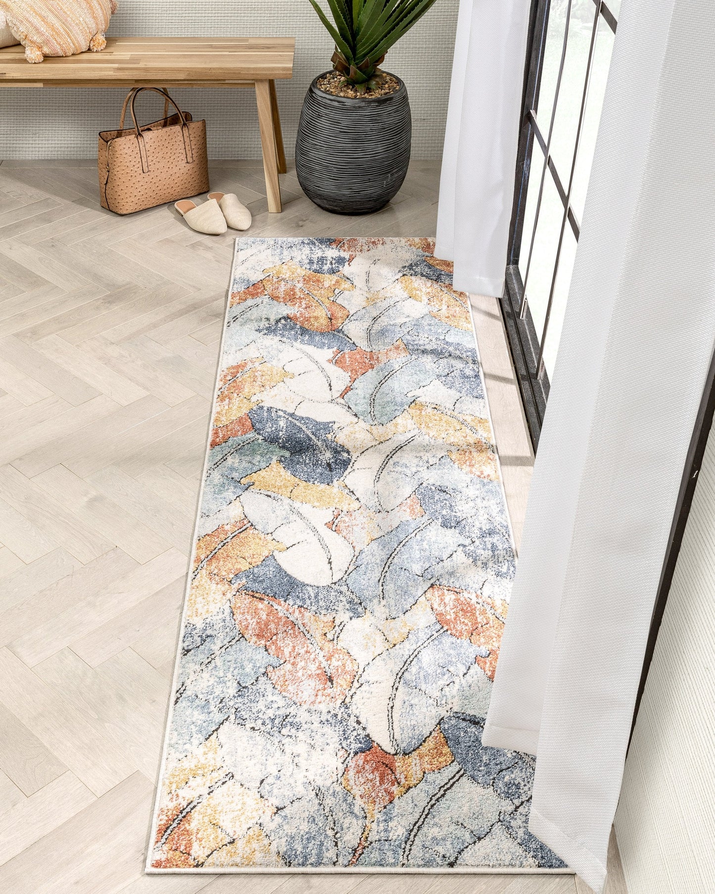Ravenna Vintage Abstract Leaves Blue Red Rug ENV-104