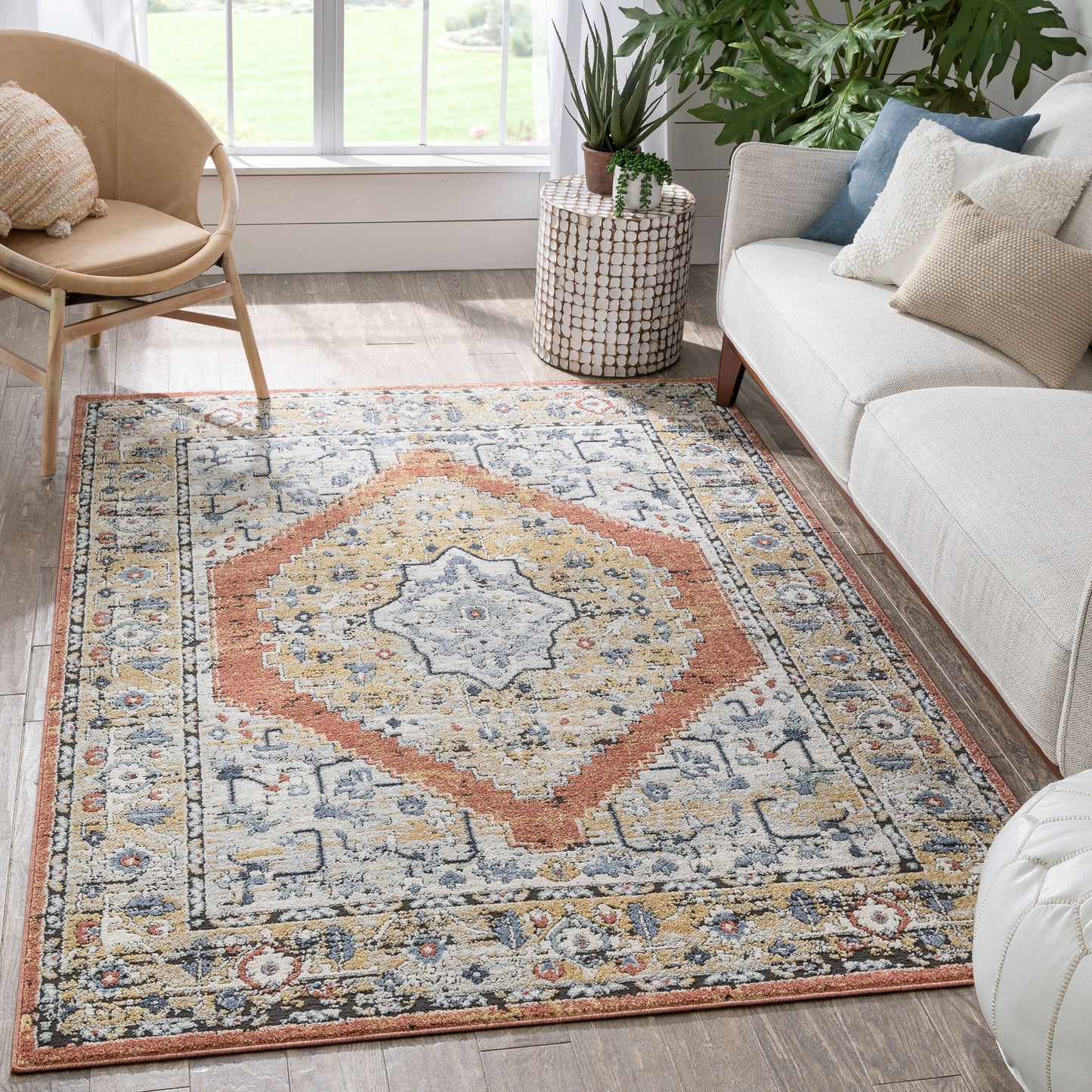 Messina Vintage Medallion Botanical Border Rust Rug ENV-10