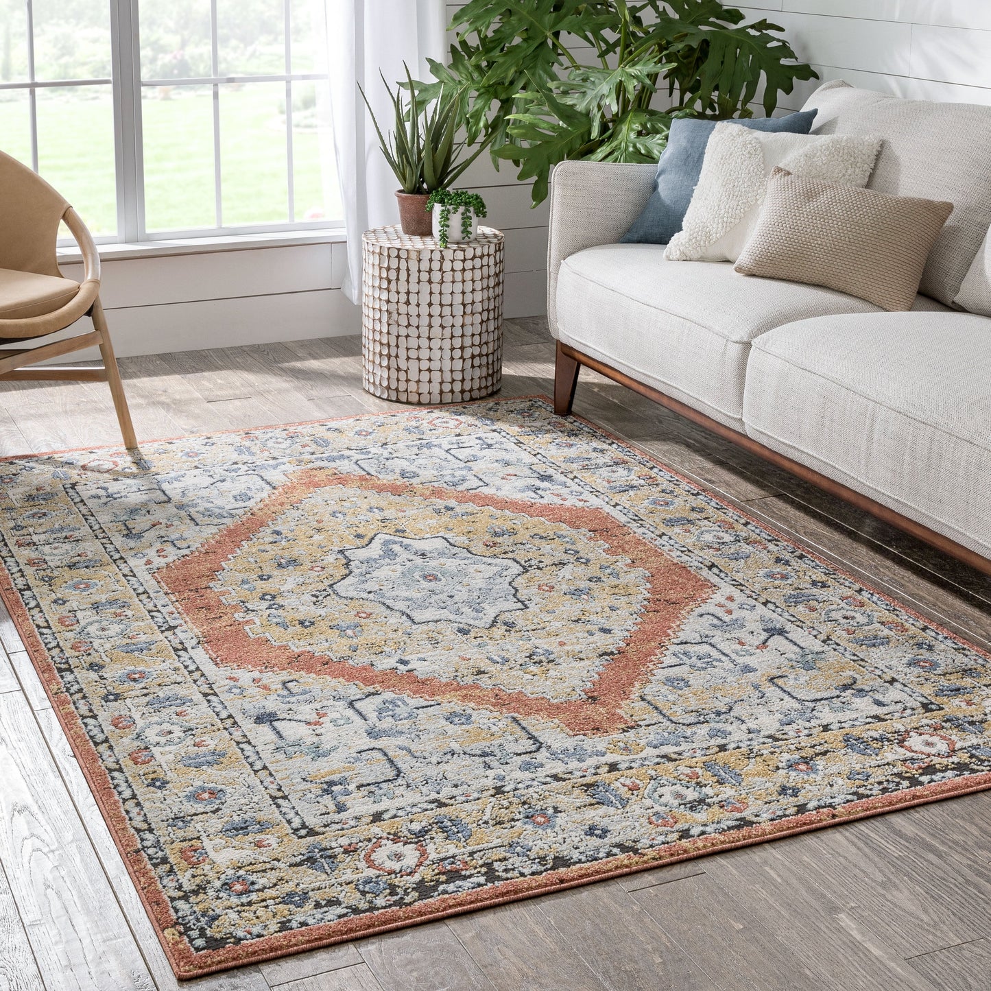 Messina Vintage Medallion Botanical Border Rust Rug ENV-10