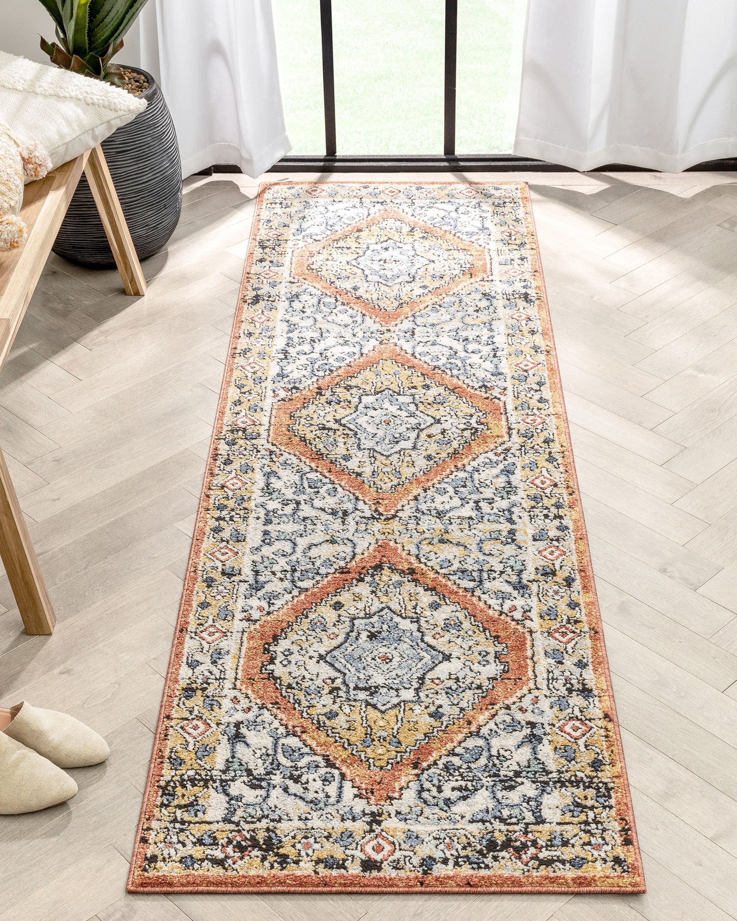 Messina Vintage Medallion Botanical Border Rust Rug ENV-10
