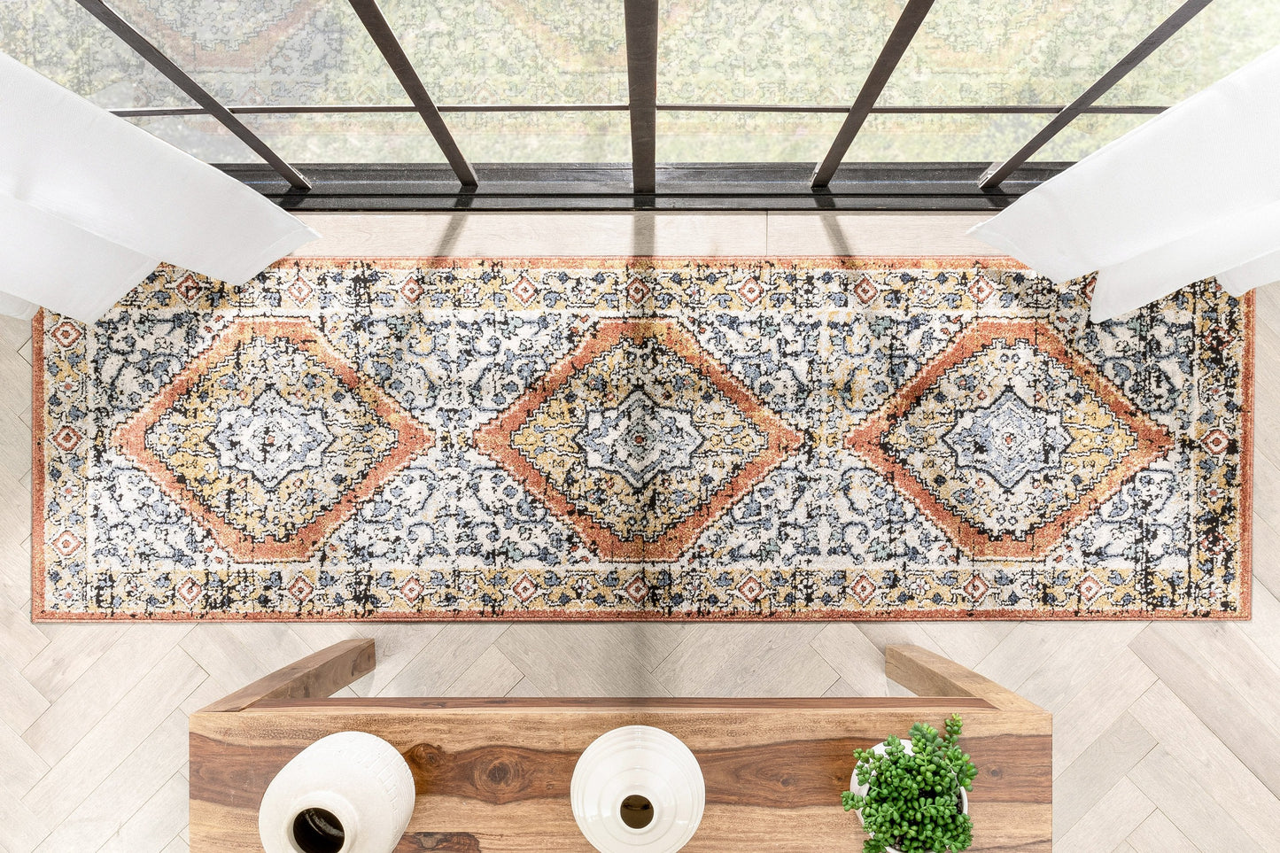 Messina Vintage Medallion Botanical Border Rust Rug ENV-10