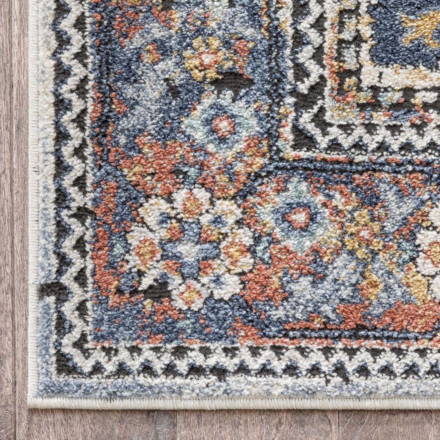Salerno Bohemian Vintage Persian Medallion Ivory Blue Rug ENV-122