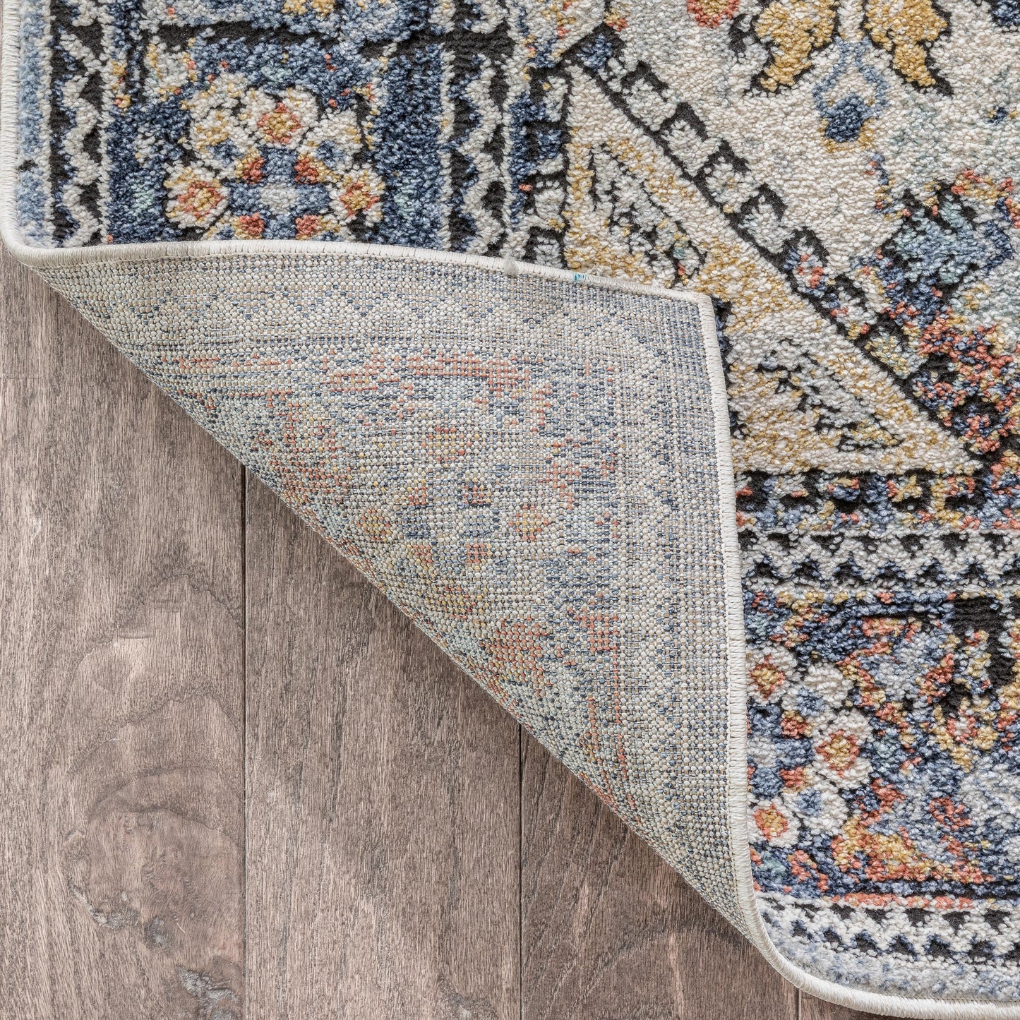 Salerno Bohemian Vintage Persian Medallion Ivory Blue Rug ENV-122