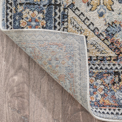 Salerno Bohemian Vintage Persian Medallion Ivory Blue Rug ENV-122