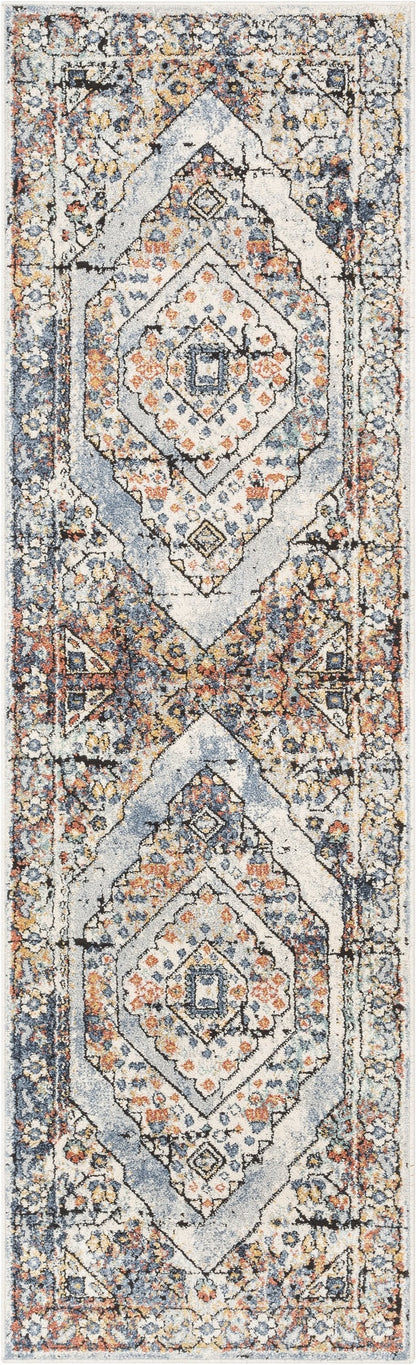 Salerno Bohemian Vintage Persian Medallion Ivory Blue Rug ENV-122