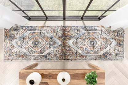 Salerno Bohemian Vintage Persian Medallion Ivory Blue Rug ENV-122