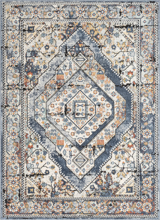 Salerno Bohemian Vintage Persian Medallion Blue Rug ENV-124