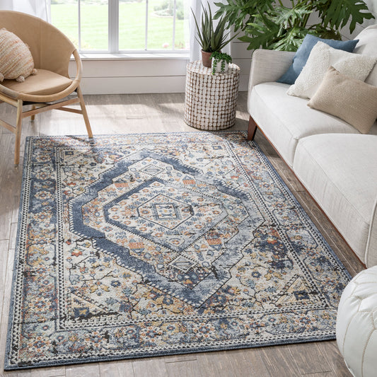 Salerno Bohemian Vintage Persian Medallion Blue Rug ENV-124