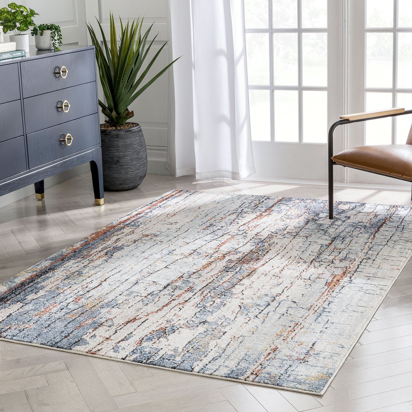 Teramo Abstract pattern Geometric Stripes Blue Rug ENV-154
