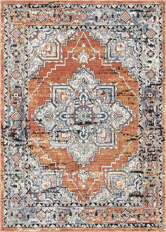 Andria Vintage Medallion Botanical Border Rust Rug ENV-20