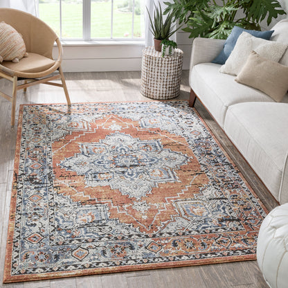 Andria Vintage Medallion Botanical Border Rust Rug ENV-20