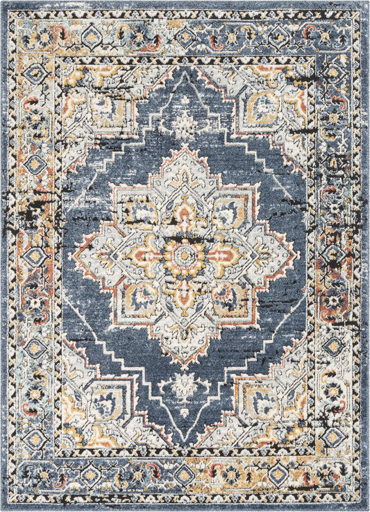 Andria Vintage Medallion Botanical Border Blue Rug ENV-24