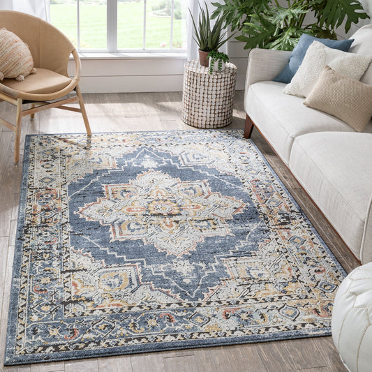 Andria Vintage Medallion Botanical Border Blue Rug ENV-24
