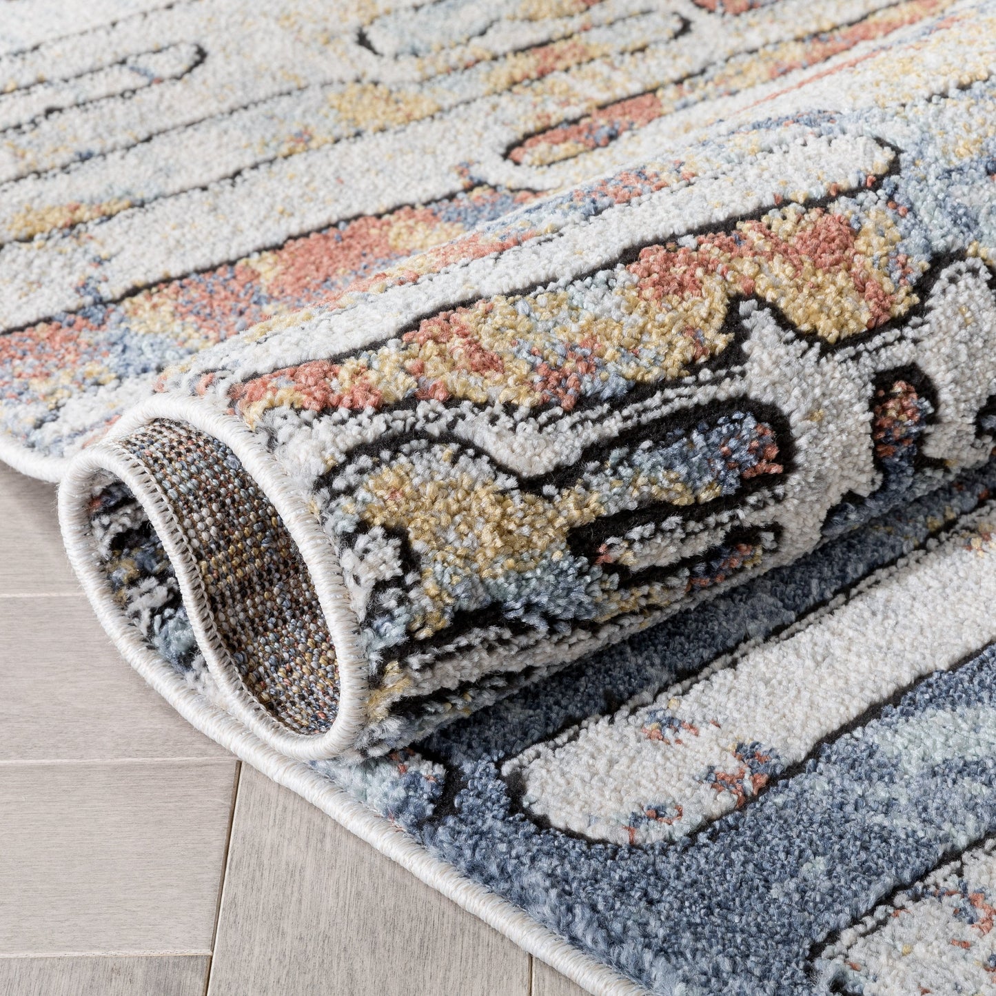 Modica Geometric Abstract Pattern Ivory Blue Rug ENV-62