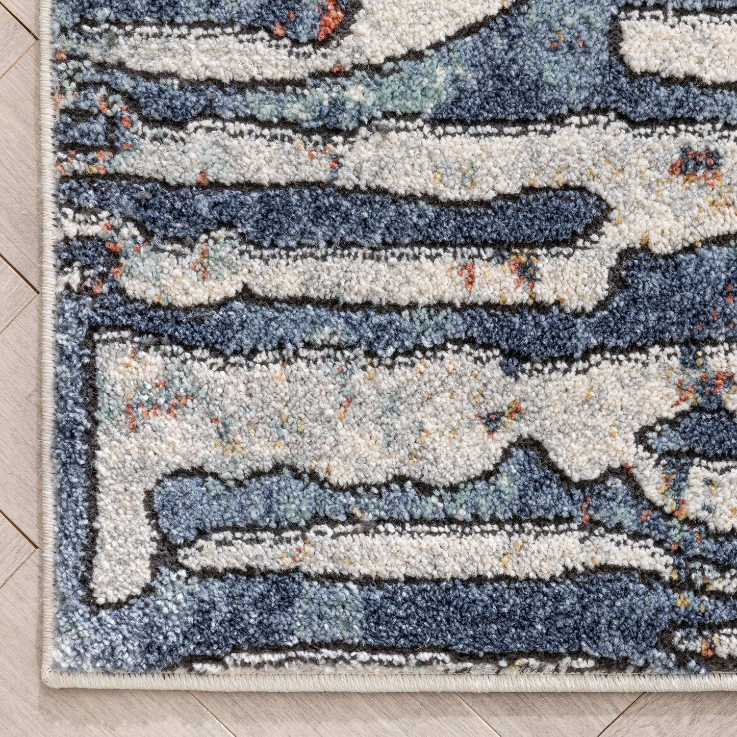 Modica Geometric Abstract Pattern Ivory Blue Rug ENV-62