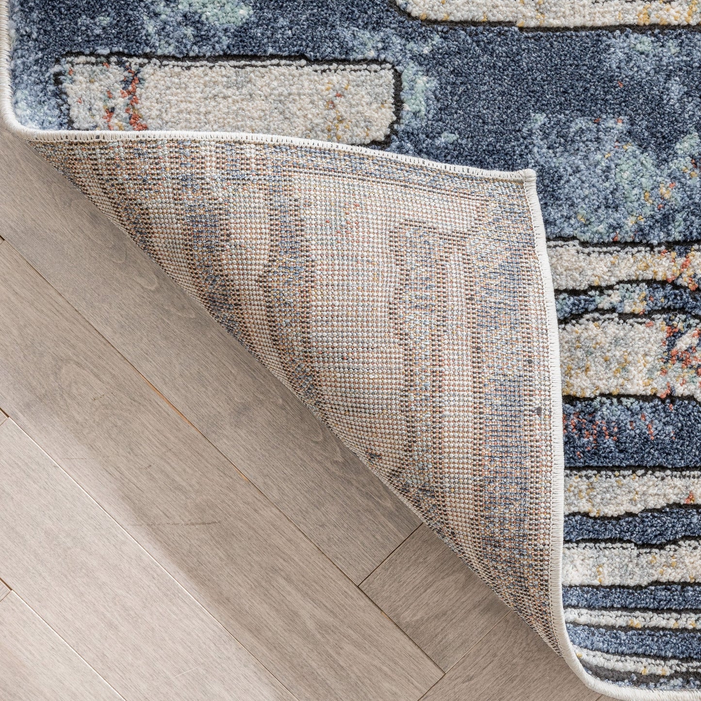 Modica Geometric Abstract Pattern Ivory Blue Rug ENV-62
