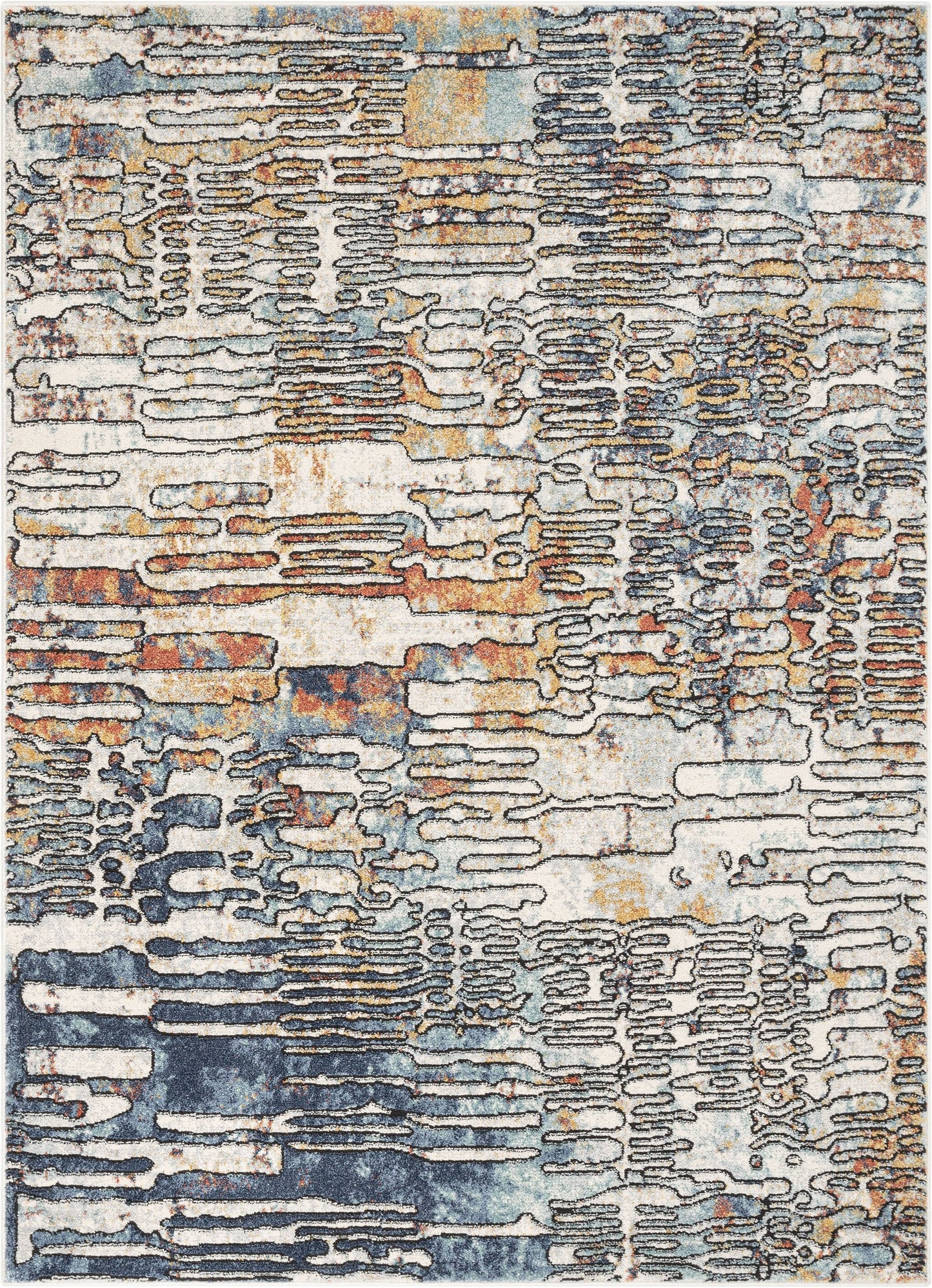Modica Geometric Abstract Pattern Ivory Blue Rug ENV-62