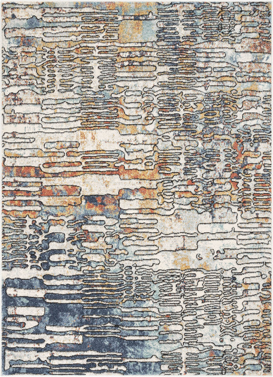 Modica Geometric Abstract Pattern Ivory Blue Rug ENV-62