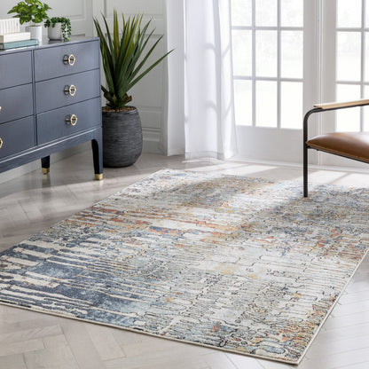 Modica Geometric Abstract Pattern Ivory Blue Rug ENV-62