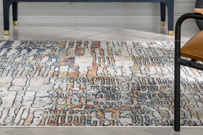 Modica Geometric Abstract Pattern Ivory Blue Rug ENV-62