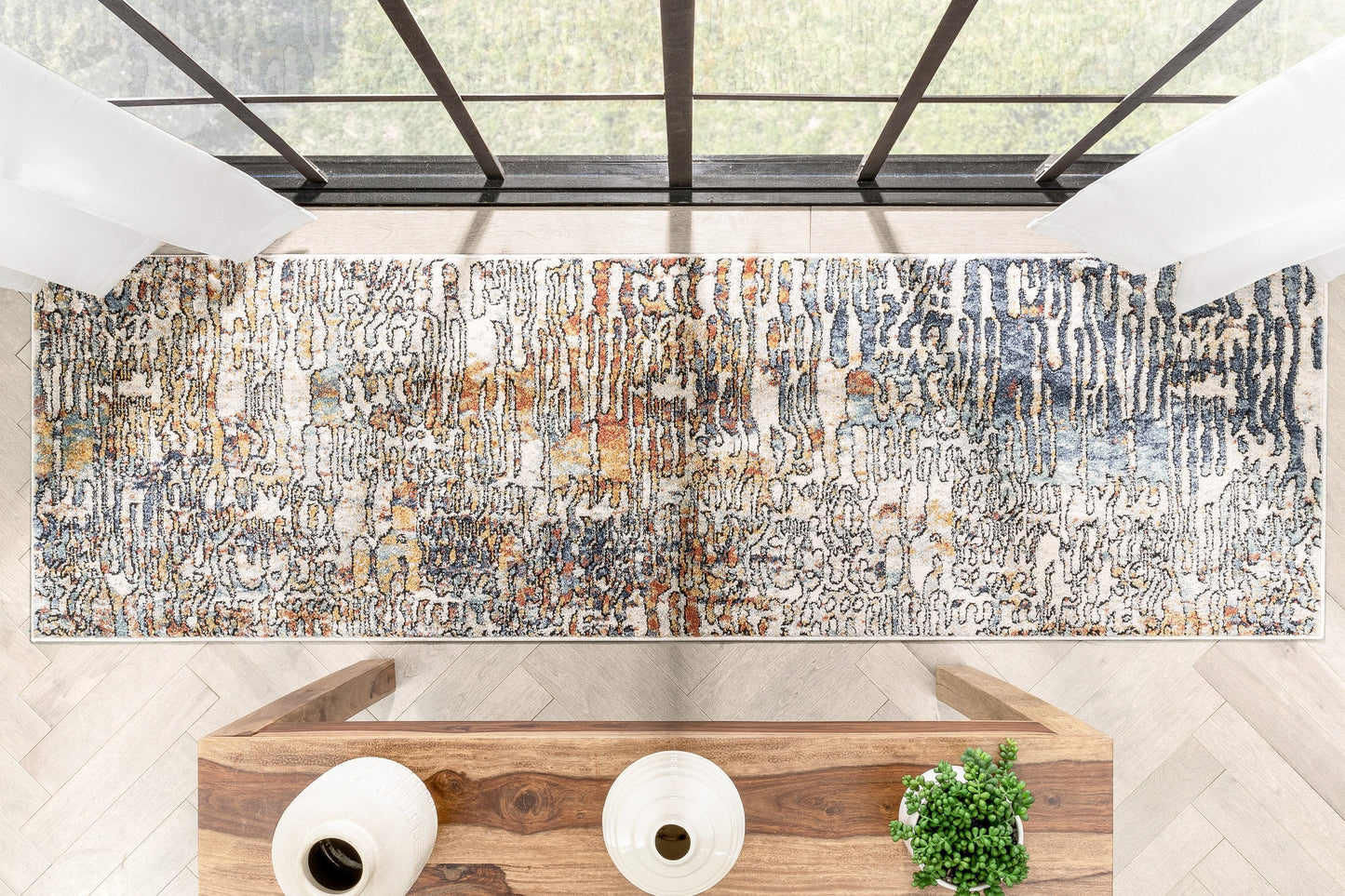Modica Geometric Abstract Pattern Ivory Blue Rug ENV-62