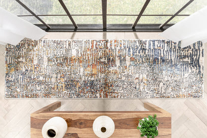 Modica Geometric Abstract Pattern Ivory Blue Rug ENV-62