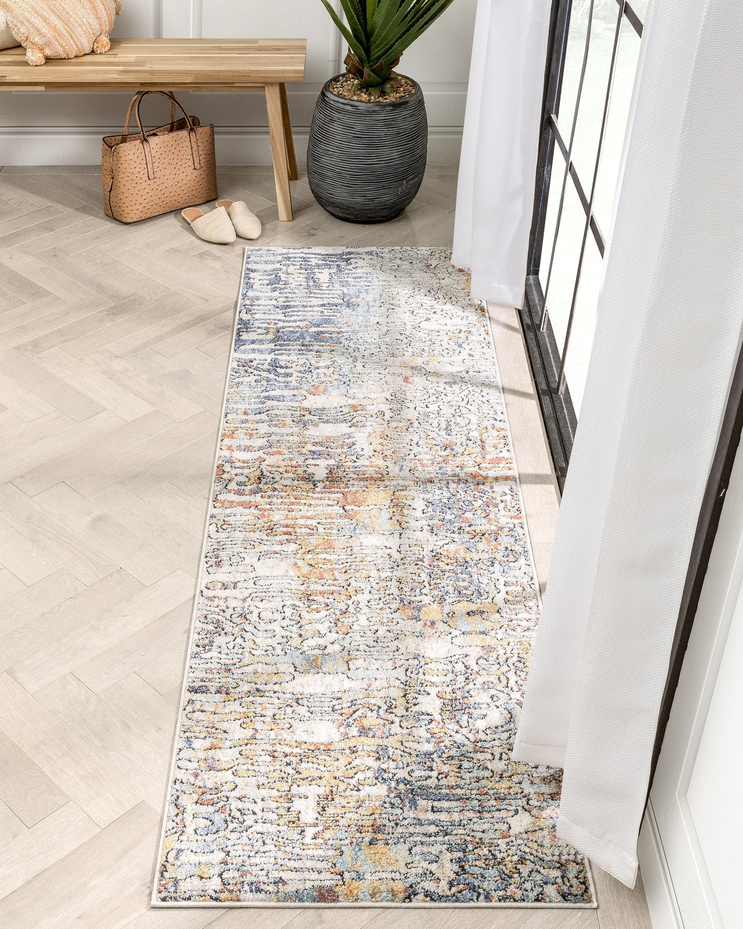 Modica Geometric Abstract Pattern Ivory Blue Rug ENV-62