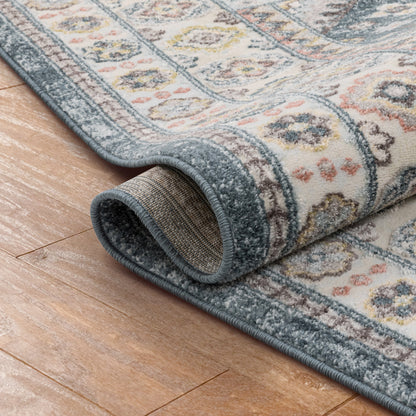 Aryn Vintage Tribal Medallion Floral Blue Rug FA-24