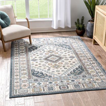 Aryn Vintage Tribal Medallion Floral Blue Rug FA-24