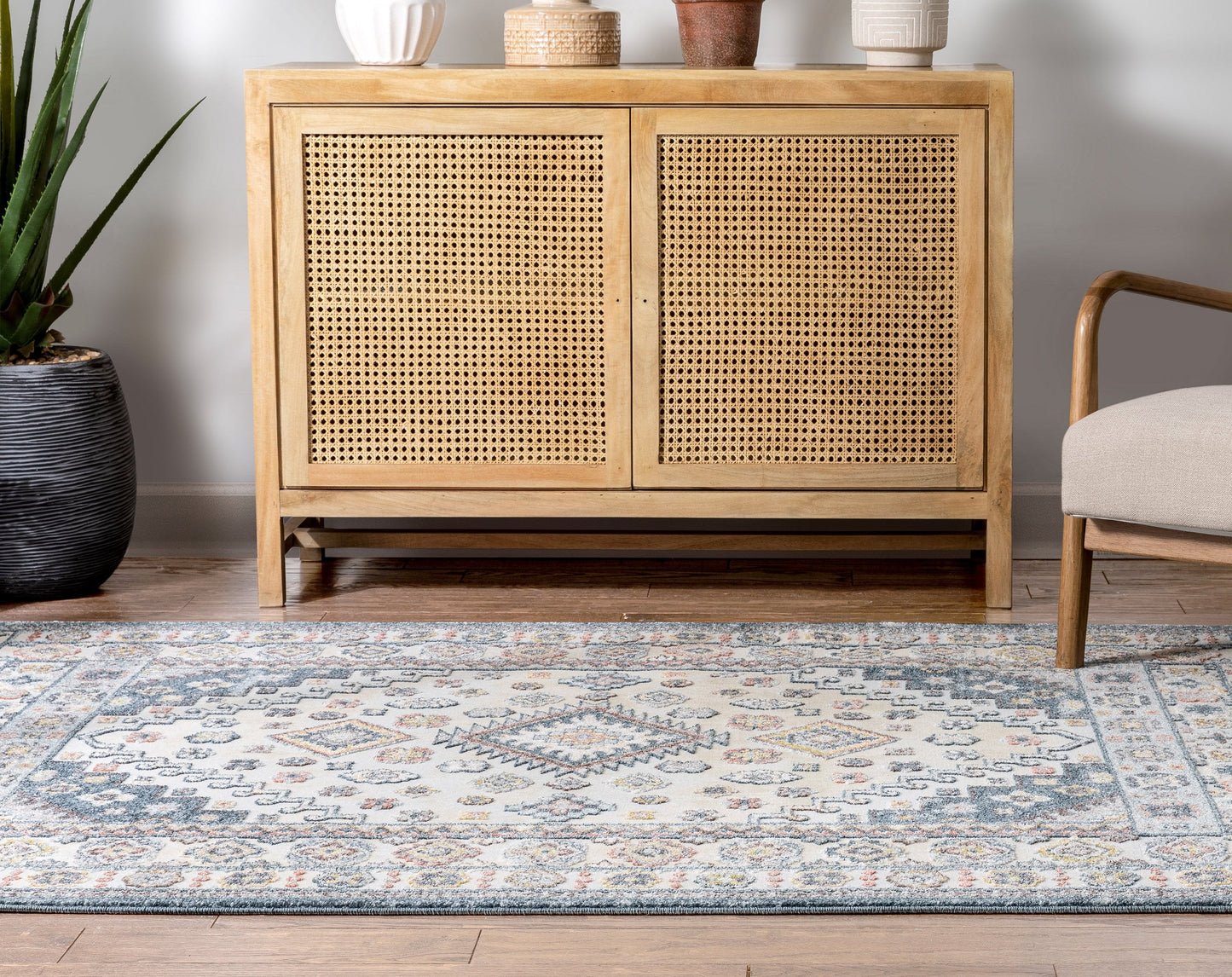 Aryn Vintage Tribal Medallion Floral Blue Rug FA-24