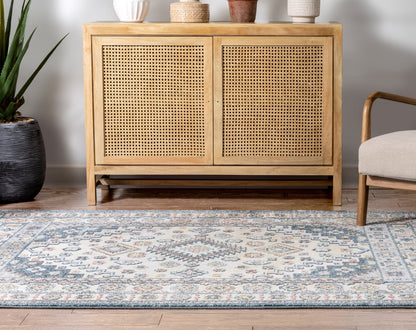 Aryn Vintage Tribal Medallion Floral Blue Rug FA-24
