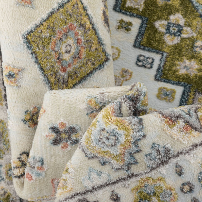 Aryn Vintage Tribal Medallion Floral Green Rug FA-25