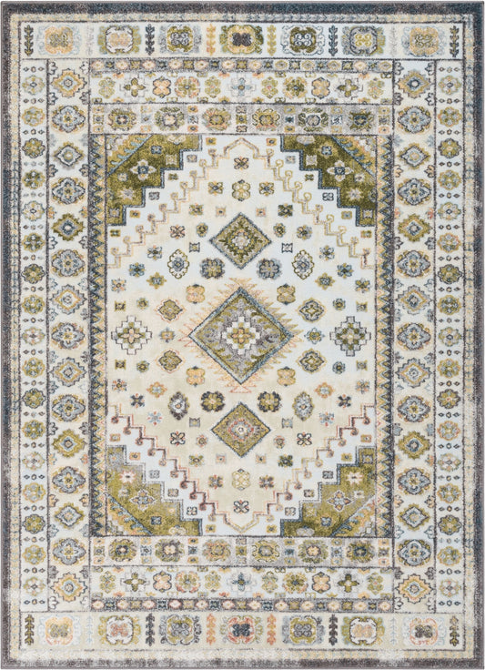 Aryn Vintage Tribal Medallion Floral Green Rug FA-25