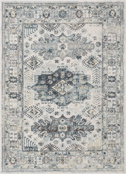 Novalie Vintage Patchwork Botanical Border Blue Rug FA-54