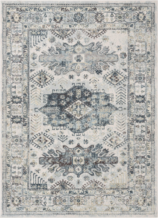 Novalie Vintage Patchwork Botanical Border Blue Rug FA-54